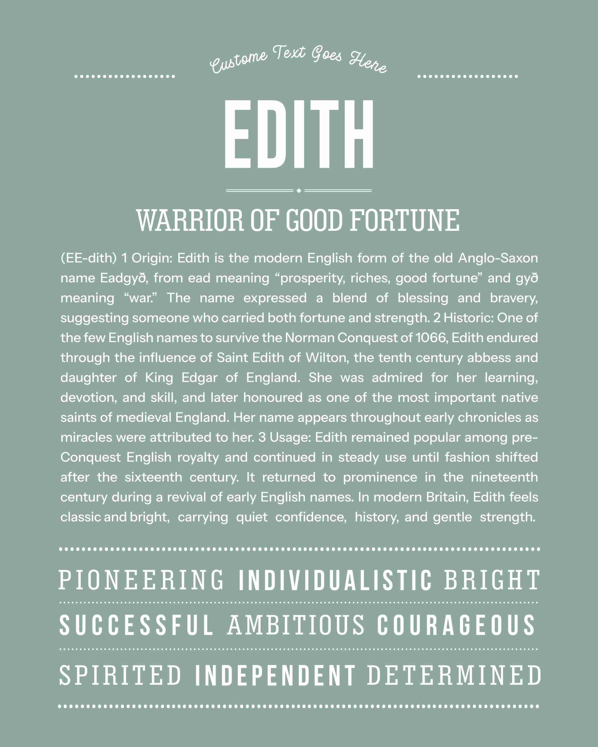 Edith | Personalised Name Meaning Print – Custom Name Art Gift