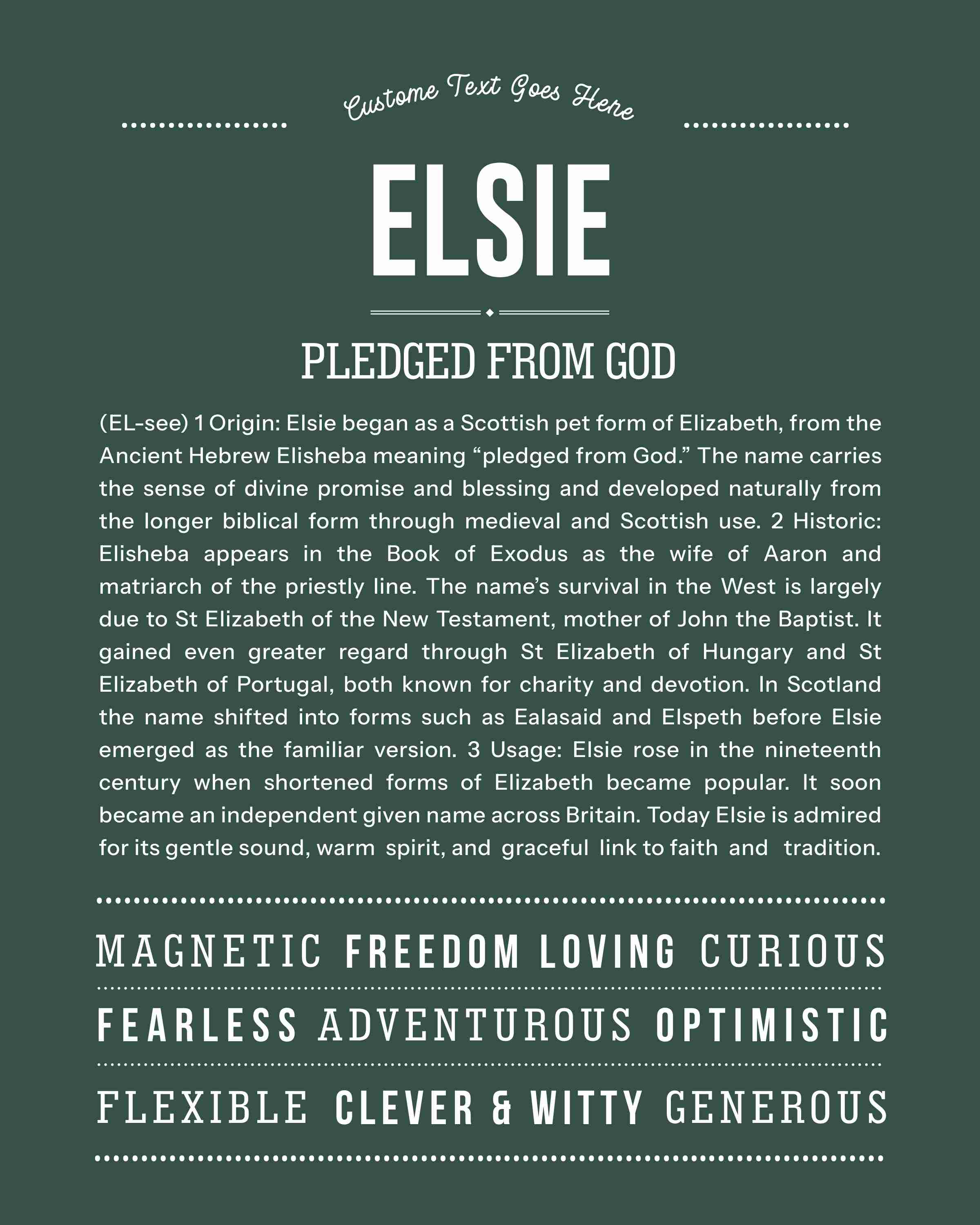 Elsie | Personalised Name Meaning Print – Custom Name Art Gift