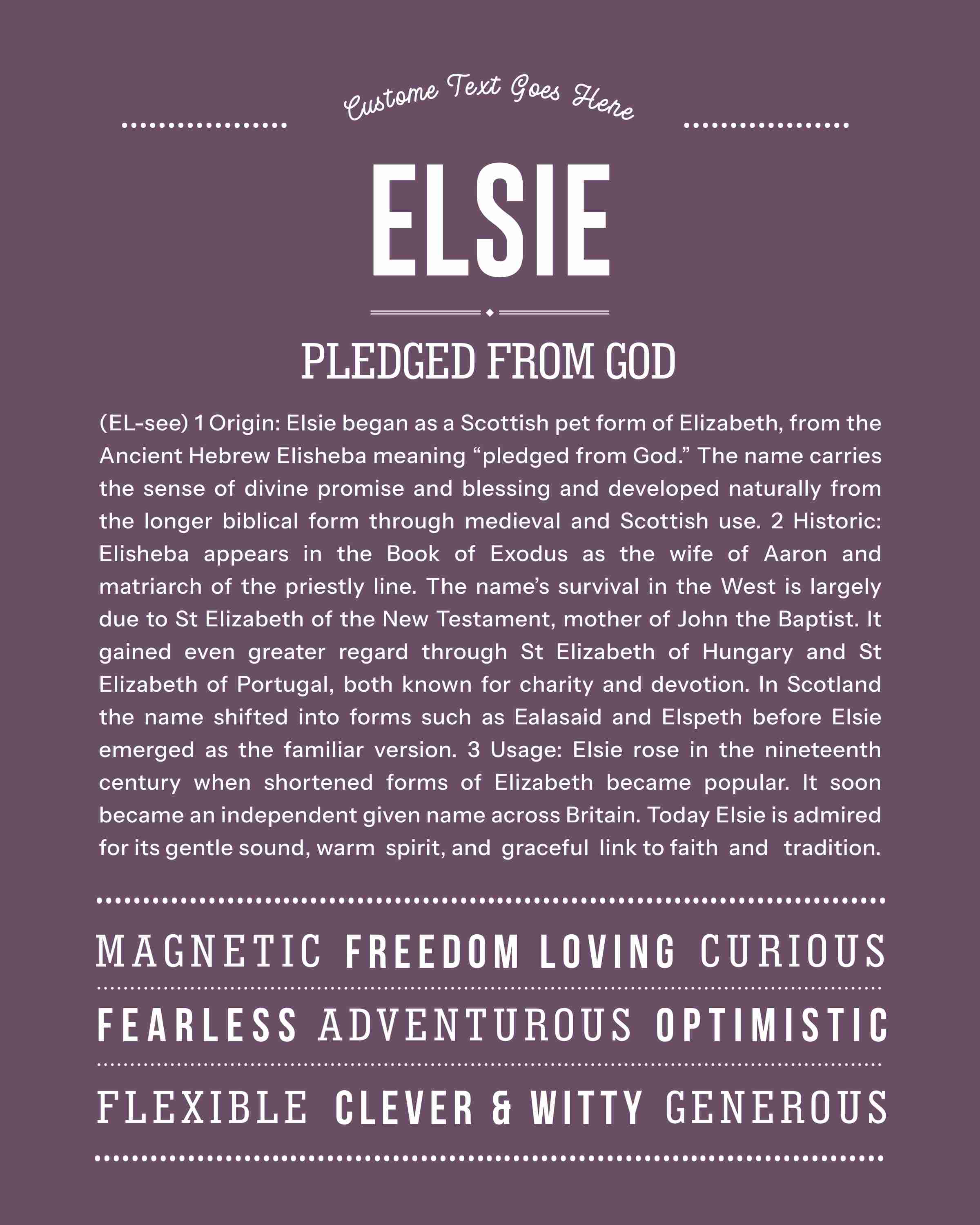Elsie | Personalised Name Meaning Print – Custom Name Art Gift