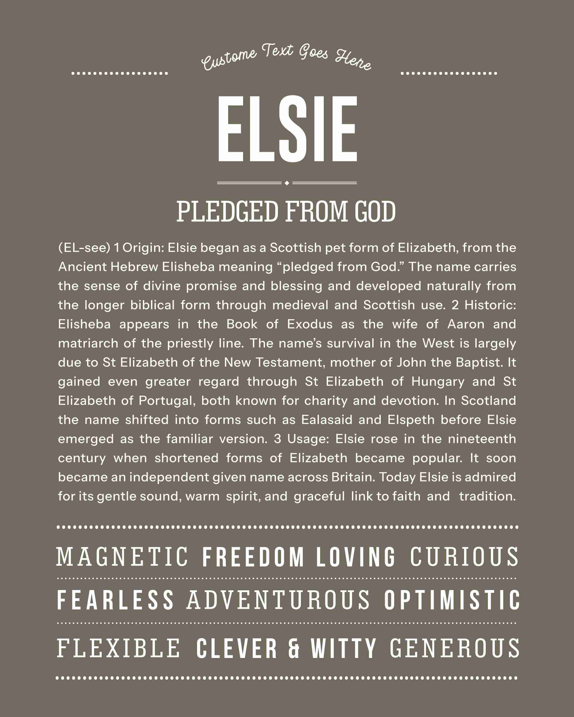 Elsie | Personalised Name Meaning Print – Custom Name Art Gift