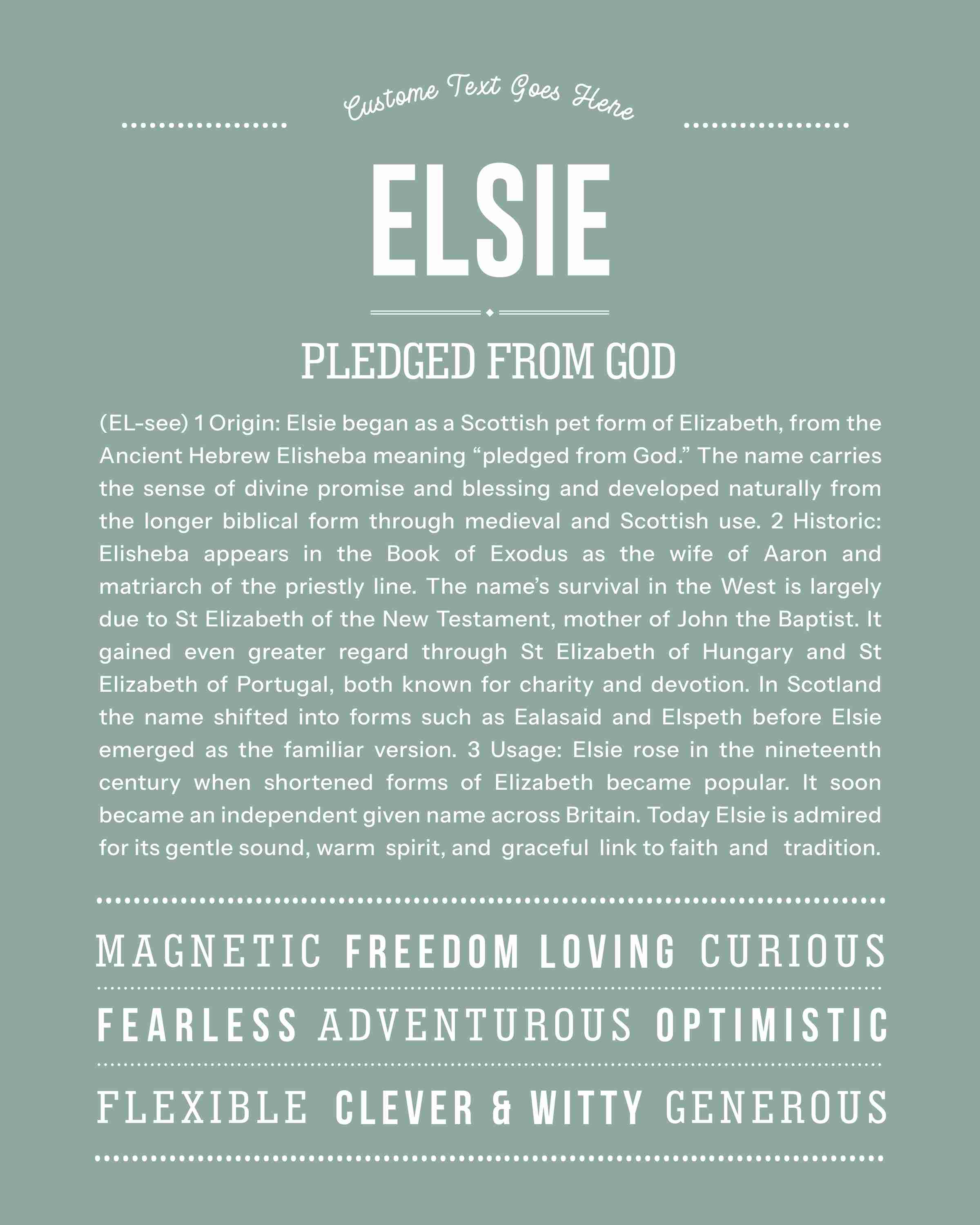 Elsie | Personalised Name Meaning Print – Custom Name Art Gift