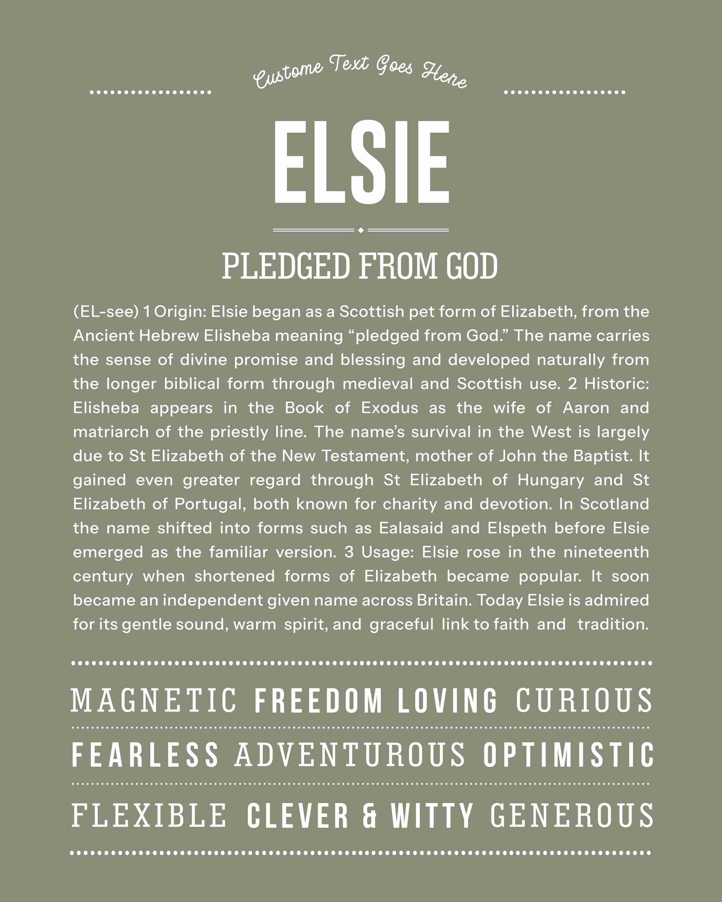 Elsie | Personalised Name Meaning Print – Custom Name Art Gift