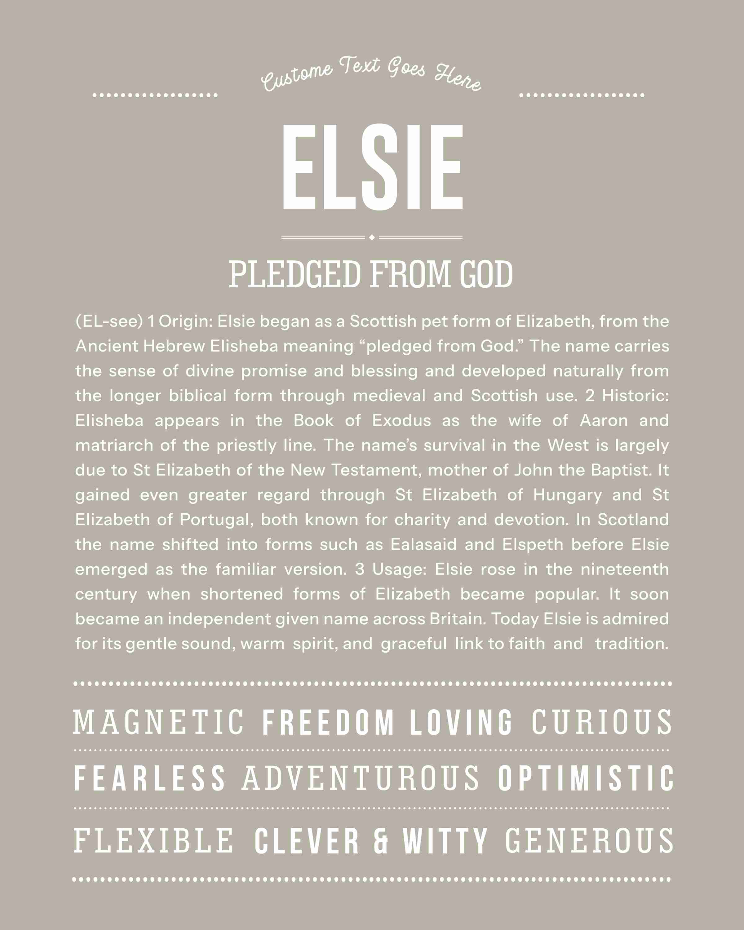 Elsie | Personalised Name Meaning Print – Custom Name Art Gift