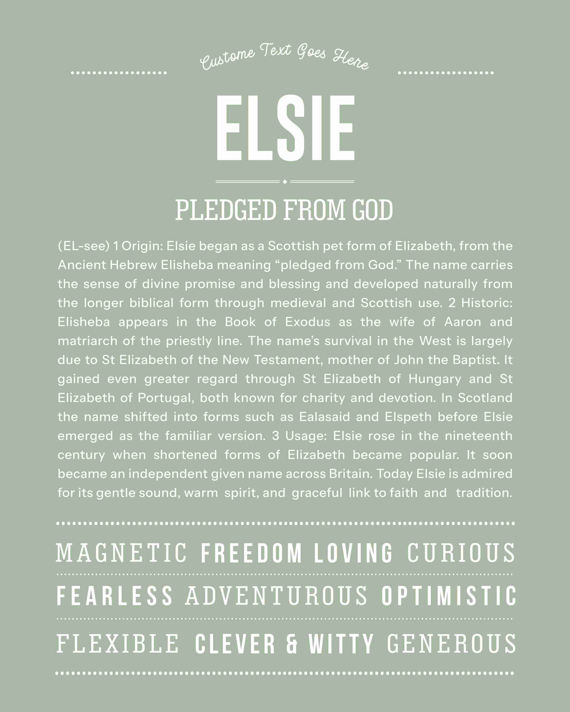 Elsie | Personalised Name Meaning Print – Custom Name Art Gift