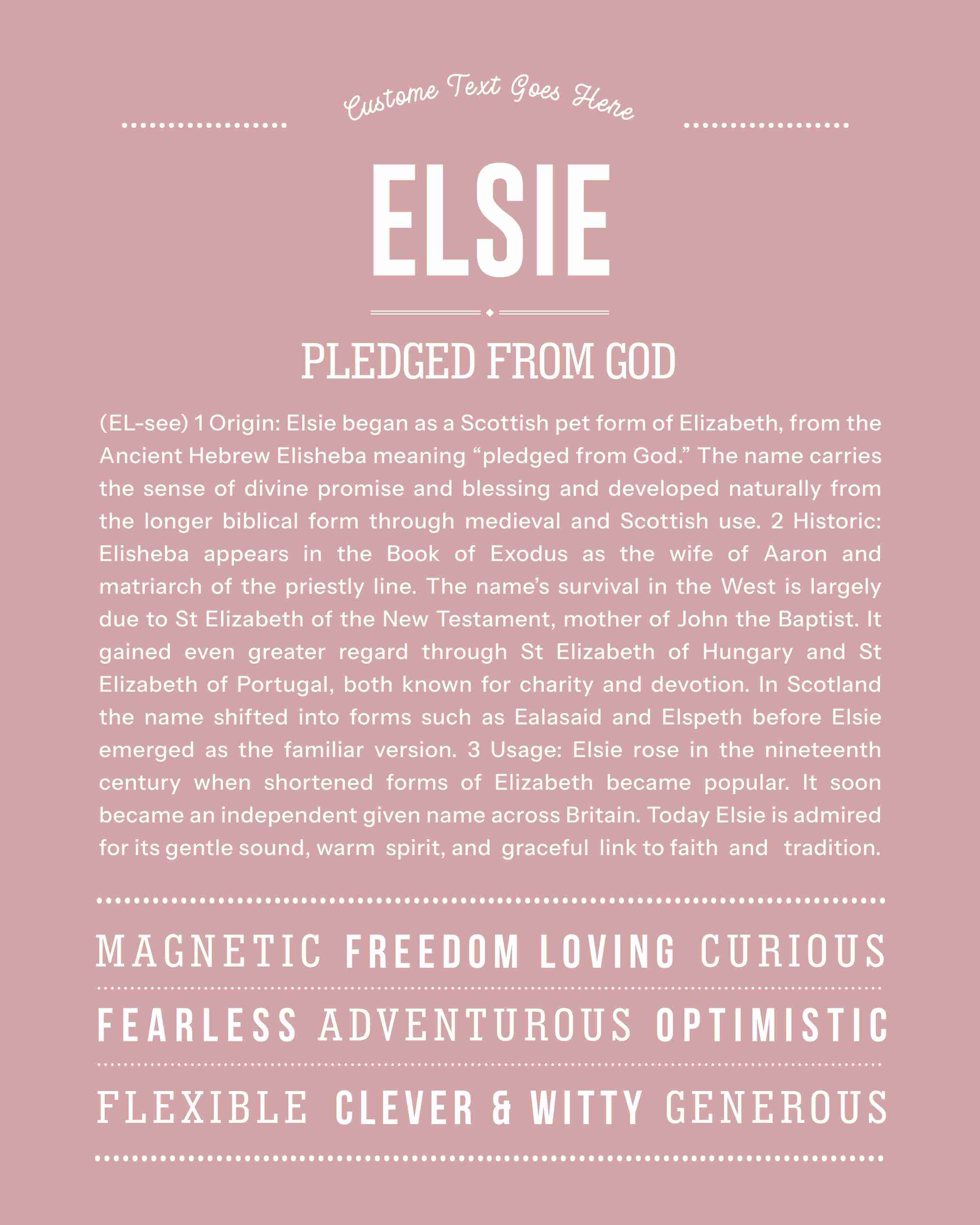 Elsie | Personalised Name Meaning Print – Custom Name Art Gift
