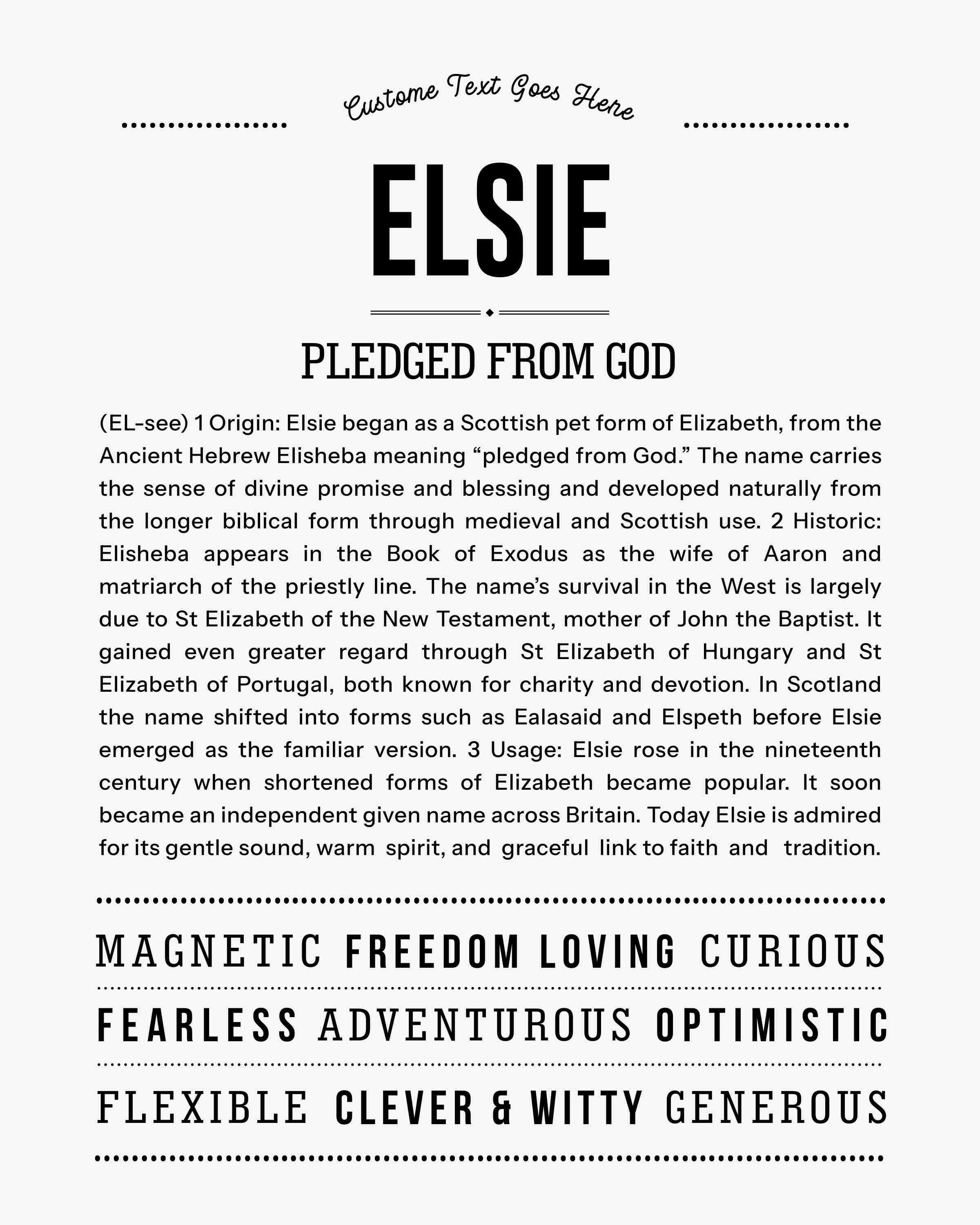 Elsie | Personalised Name Meaning Print – Custom Name Art Gift