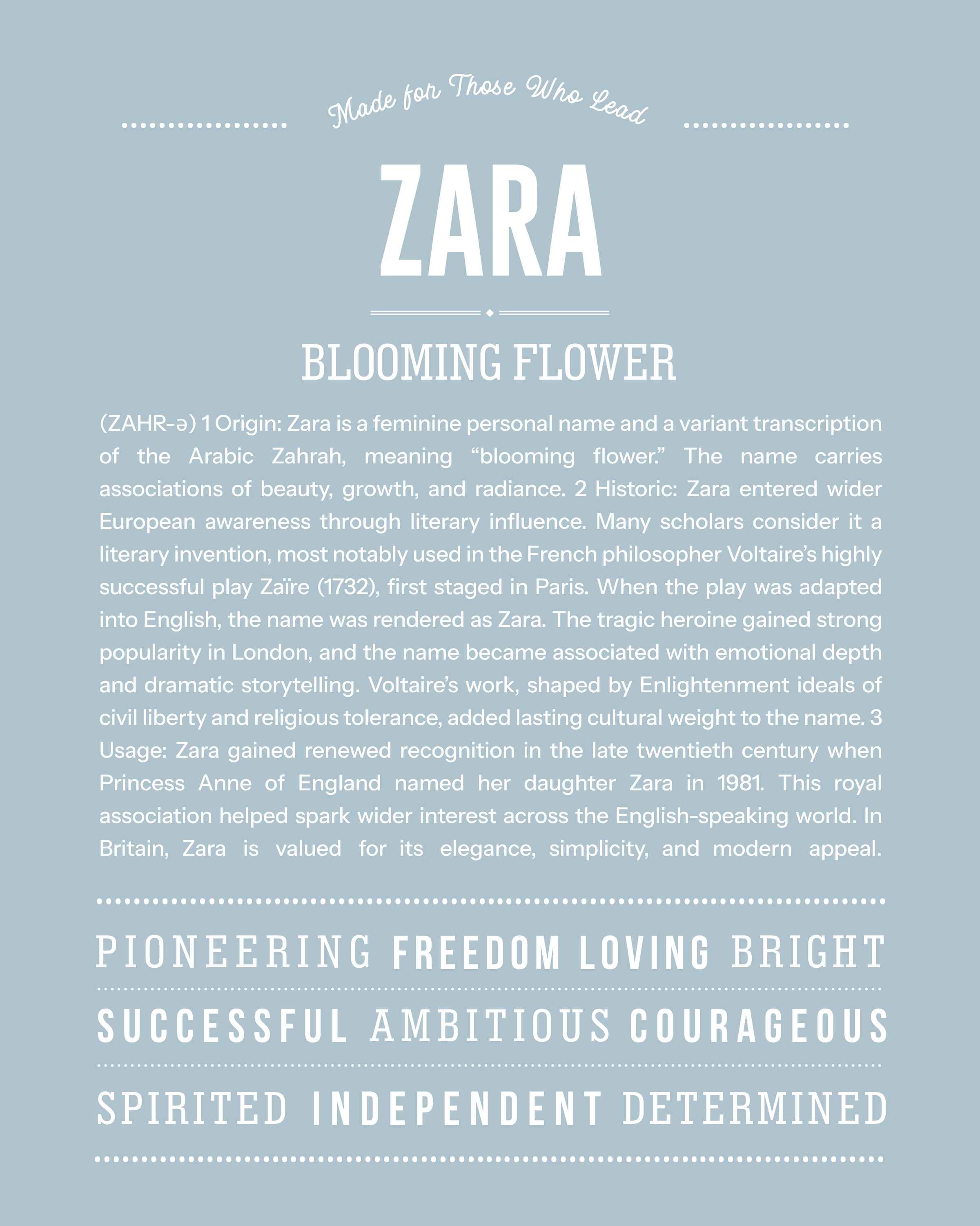Zara | Personalised Name Meaning Print – Custom Name Art Gift