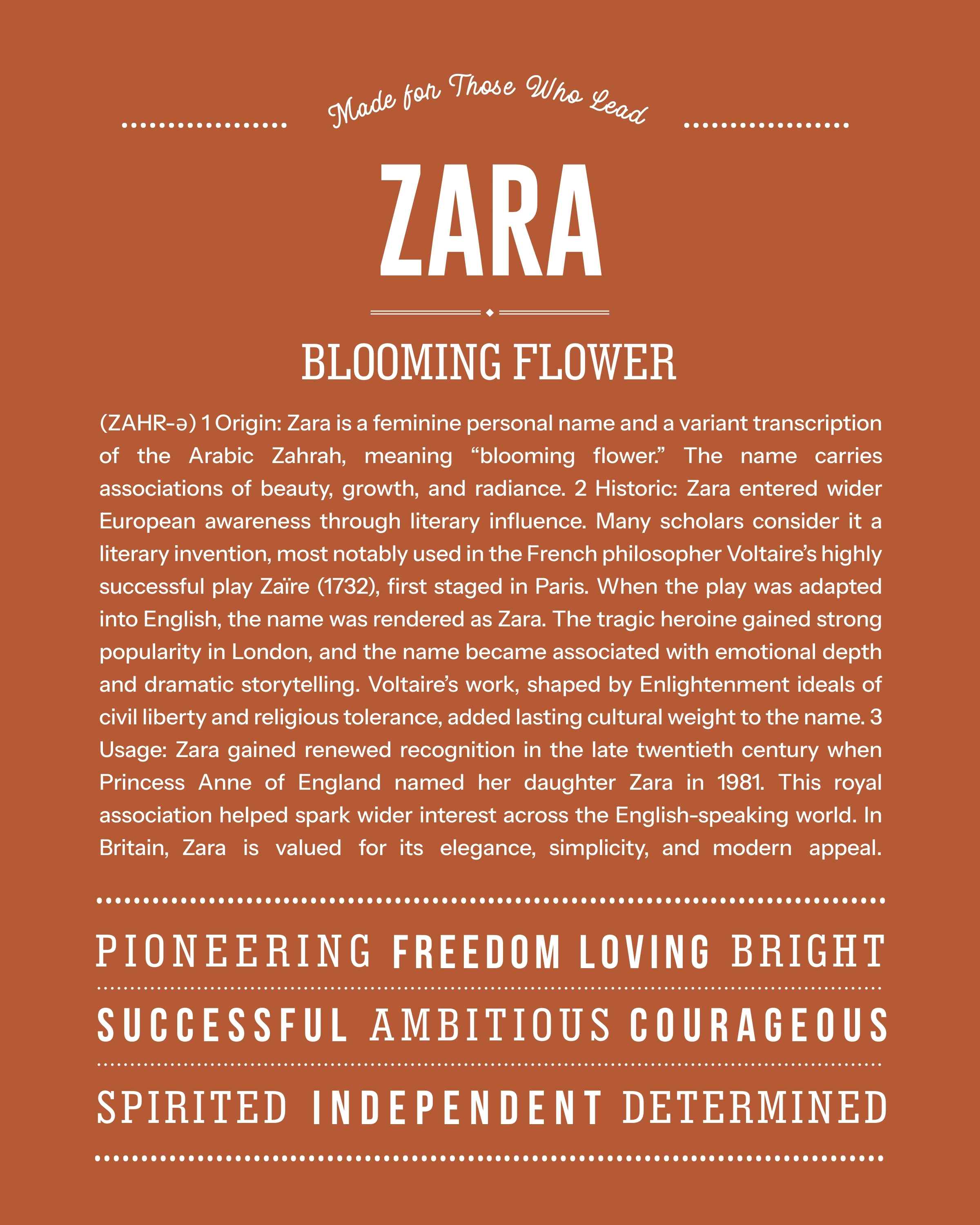 Zara | Personalised Name Meaning Print – Custom Name Art Gift